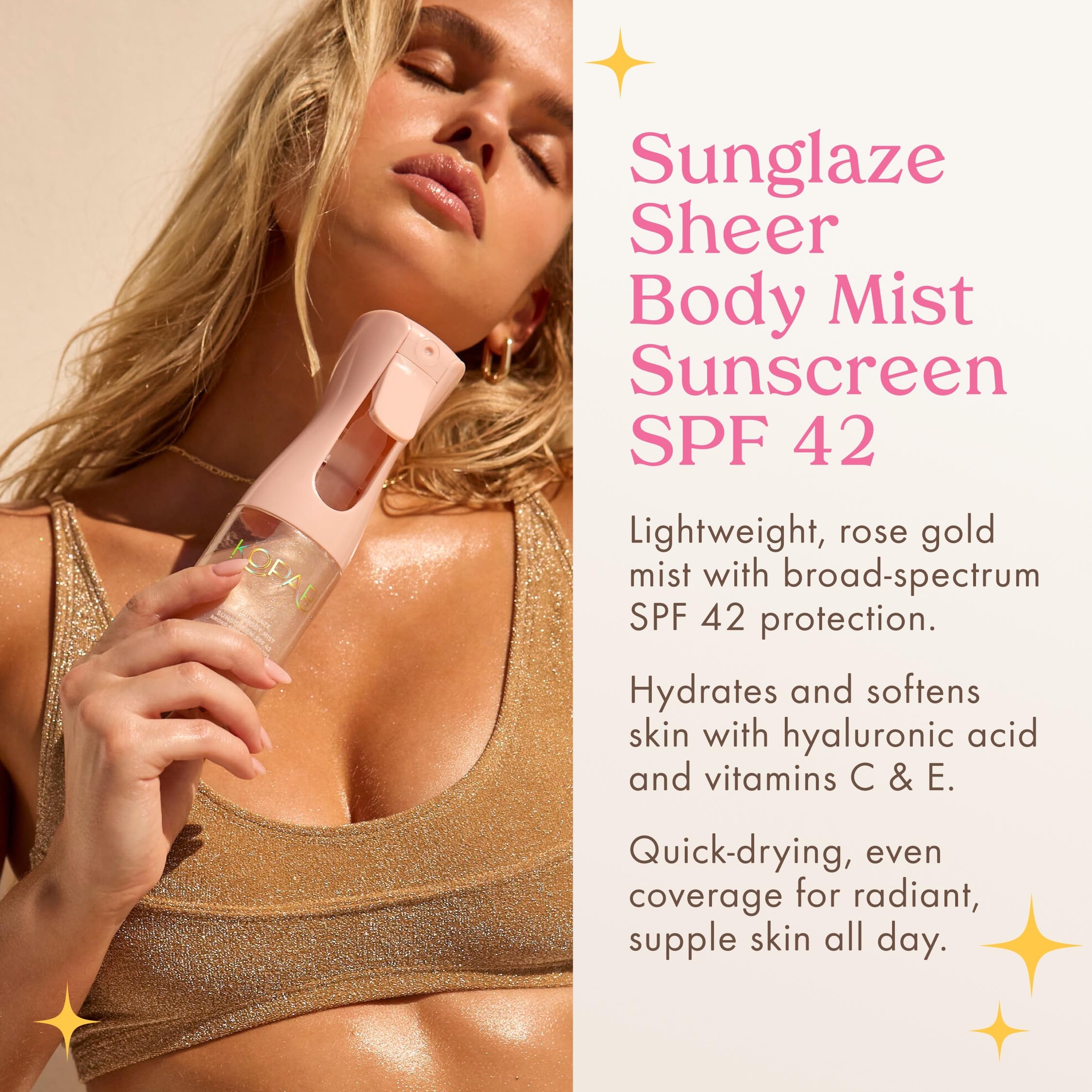 Kopari Rose Gold Sunglaze Sunscreen SPF 42 – Hydrating Shimmer Body Mist