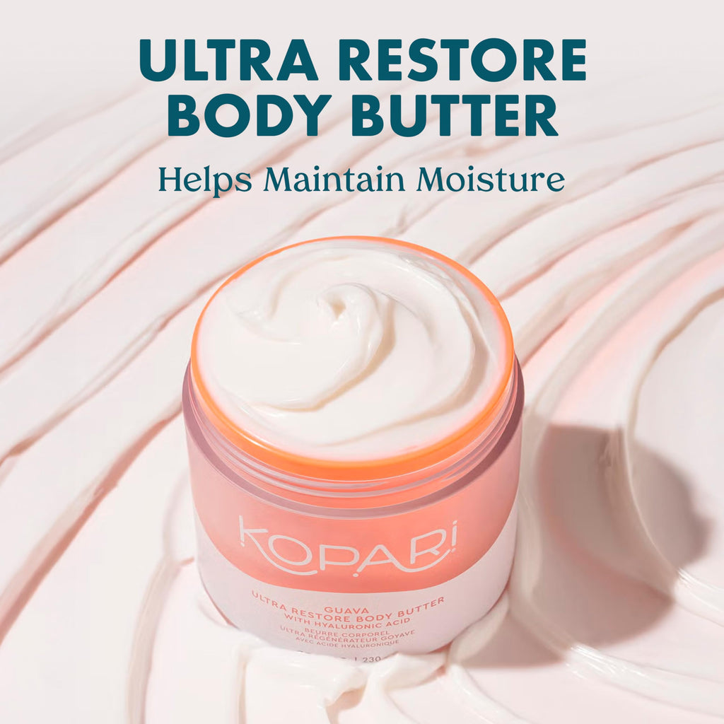 Kopari Ultra Restore Body Butter — Whipped, Lightweight Moisture with Hyaluronic Acid & Mango Seed Butter | Guava Scent 7.7 oz