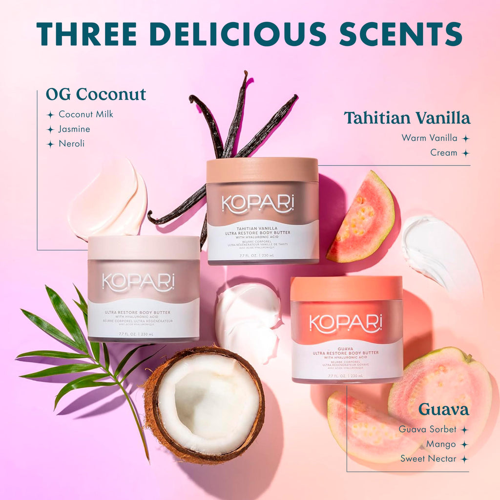 Kopari Ultra Restore Body Butter — Whipped, Lightweight Moisture with Hyaluronic Acid & Mango Seed Butter | Guava Scent 7.7 oz