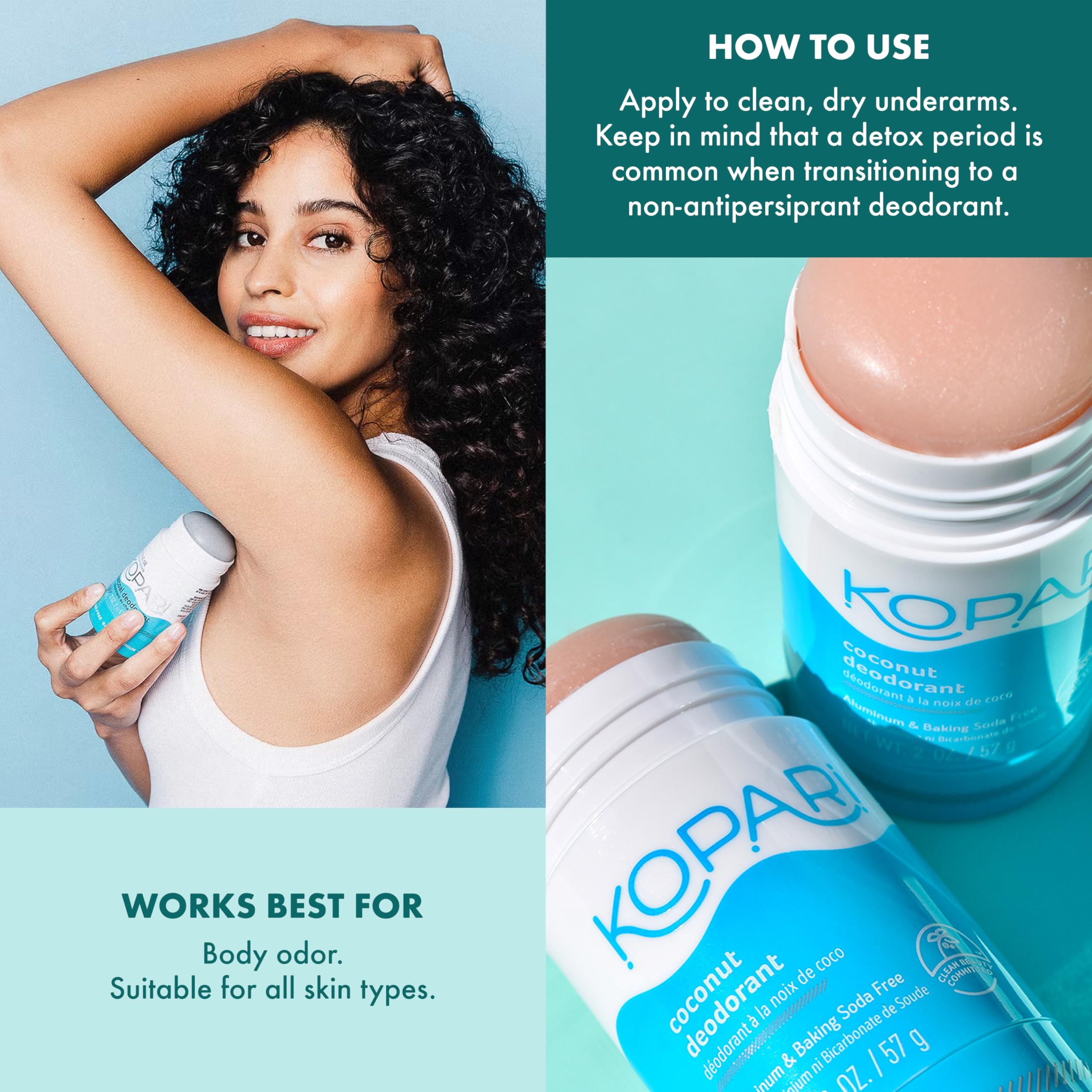 Kopari Aluminum Free Coconut Deodorant – Original & Charcoal 2-Pack | Plant-Based, Non-Toxic