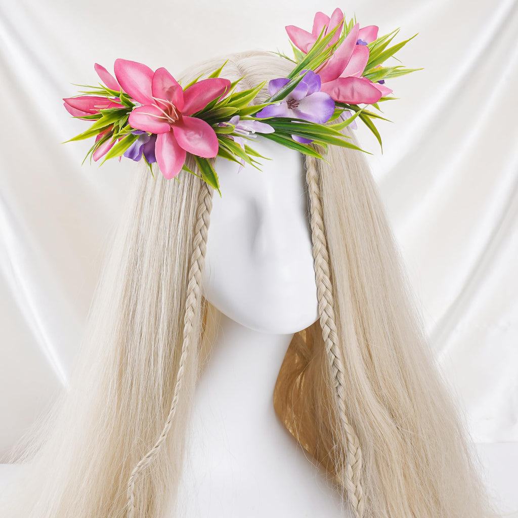 KorViSHOW Hawaiian Flower Crown – Silk Tropical Headpiece for Luau, Beach Parties, and Weddings