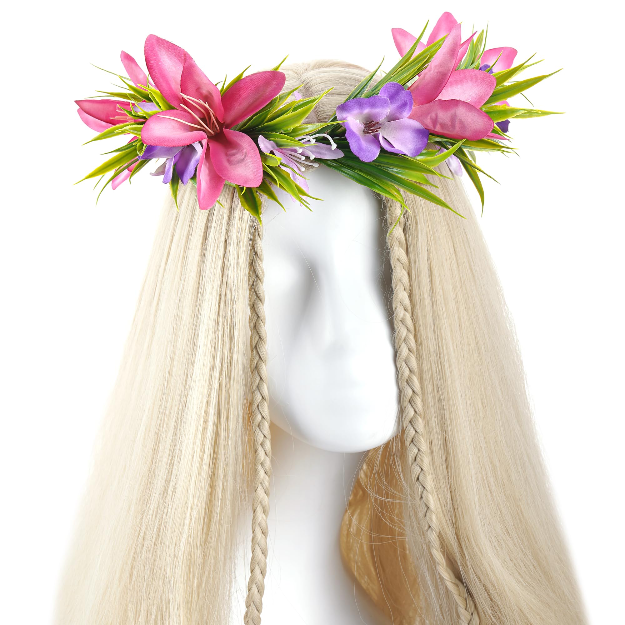 KorViSHOW Hawaiian Flower Crown – Silk Tropical Headpiece for Luau, Beach Parties, and Weddings