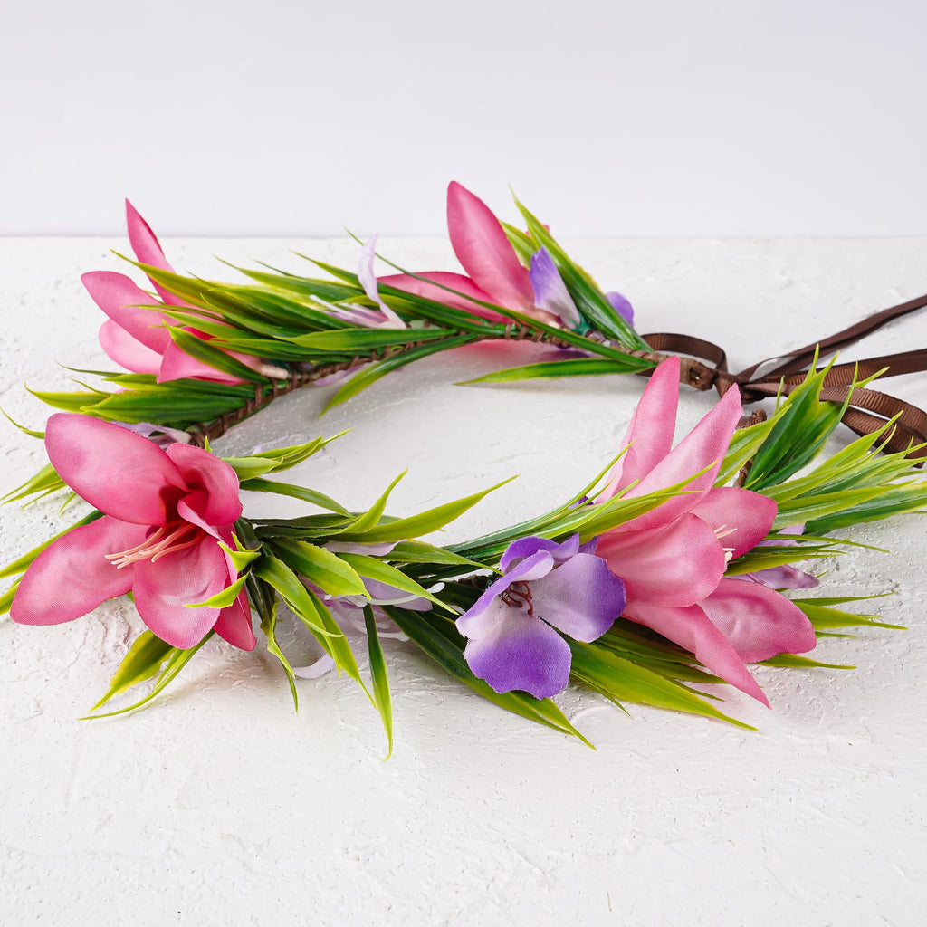 KorViSHOW Hawaiian Flower Crown – Silk Tropical Headpiece for Luau, Beach Parties, and Weddings