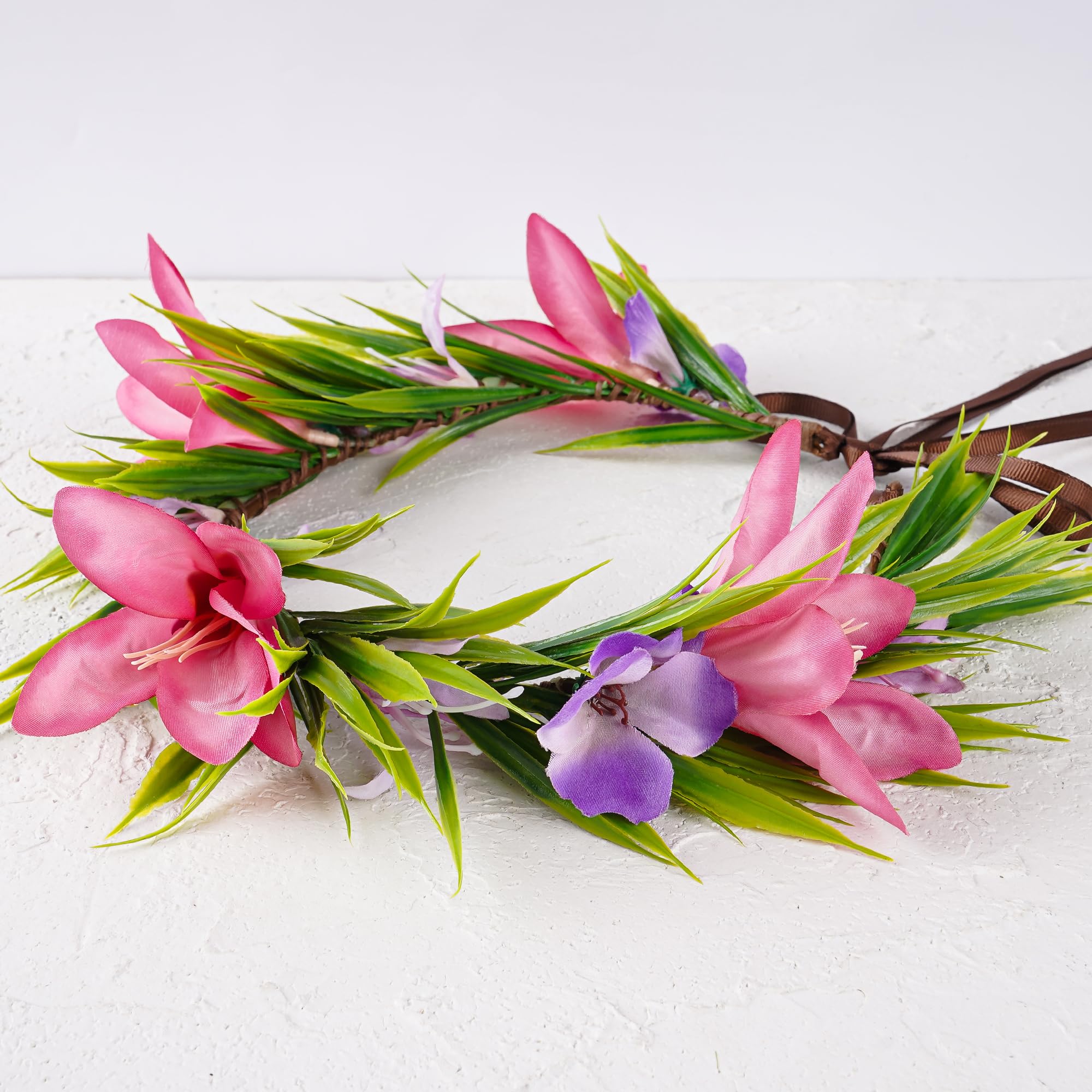 KorViSHOW Hawaiian Flower Crown – Silk Tropical Headpiece for Luau, Beach Parties, and Weddings