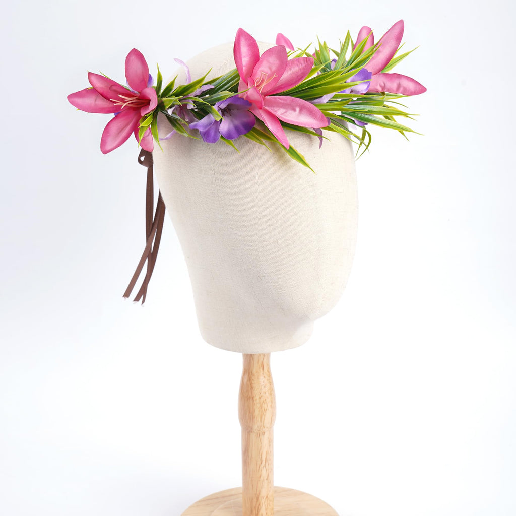 KorViSHOW Hawaiian Flower Crown – Silk Tropical Headpiece for Luau, Beach Parties, and Weddings