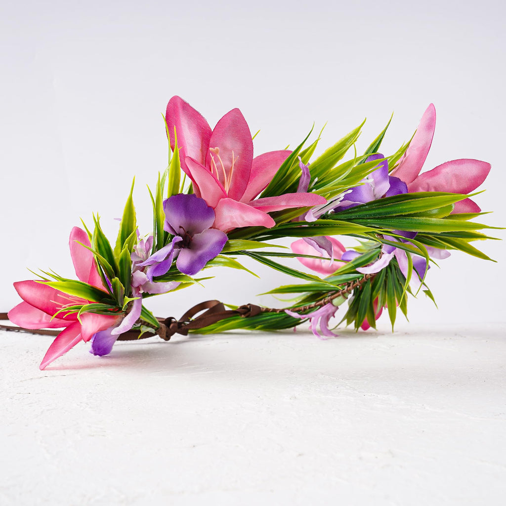 KorViSHOW Hawaiian Flower Crown – Silk Tropical Headpiece for Luau, Beach Parties, and Weddings