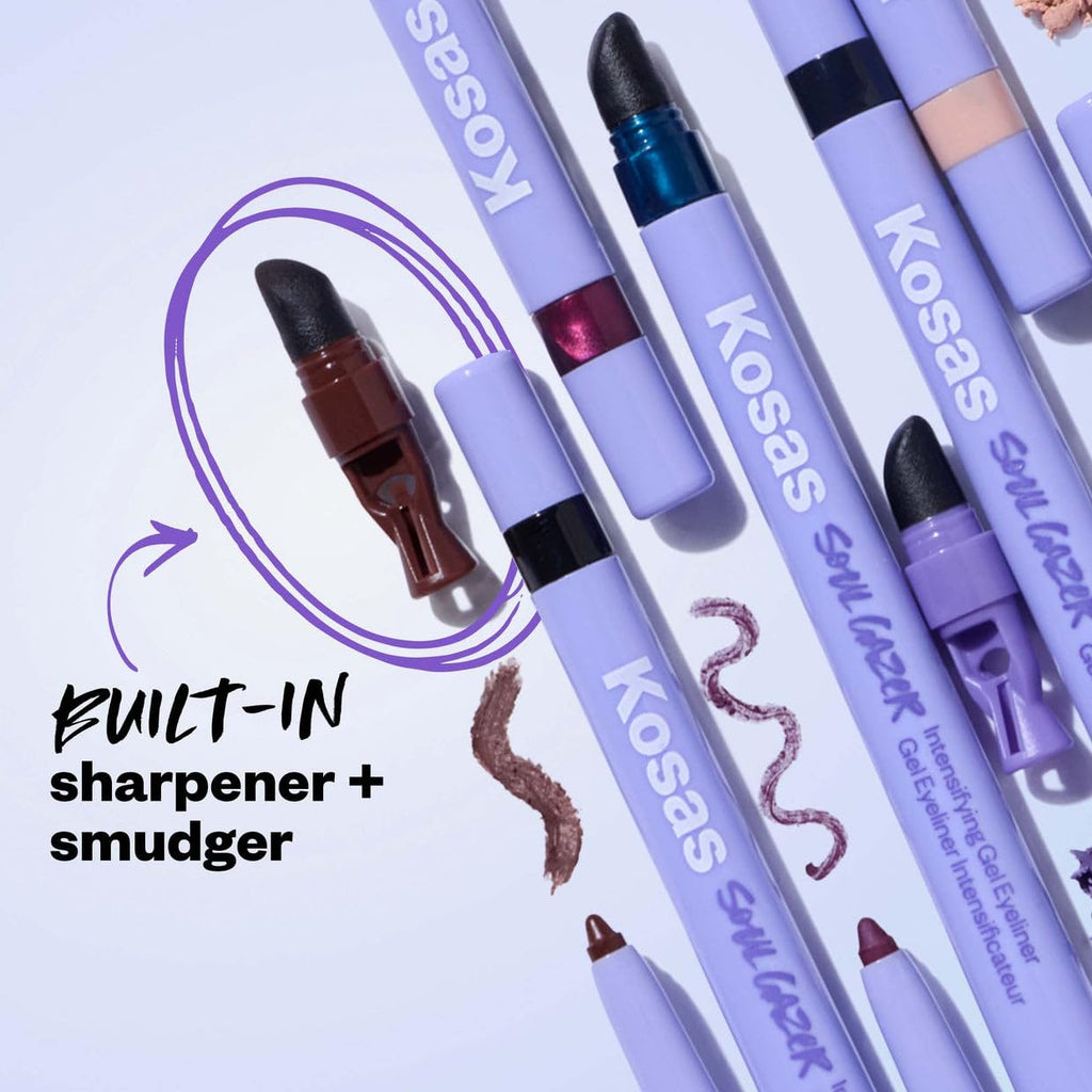 Kosas Soulgazer Gel Eyeliner – Waterproof, Hyaluronic Acid, Retractable Pencil, Dark Brown Matte