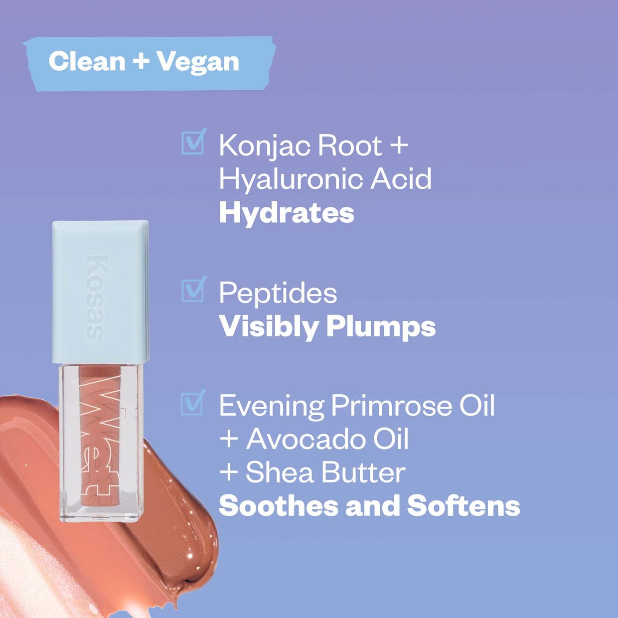 Kosas Wet Lip Oil Gloss – Hydrating Lip Plump with Hyaluronic Acid & Peptides | Malibu