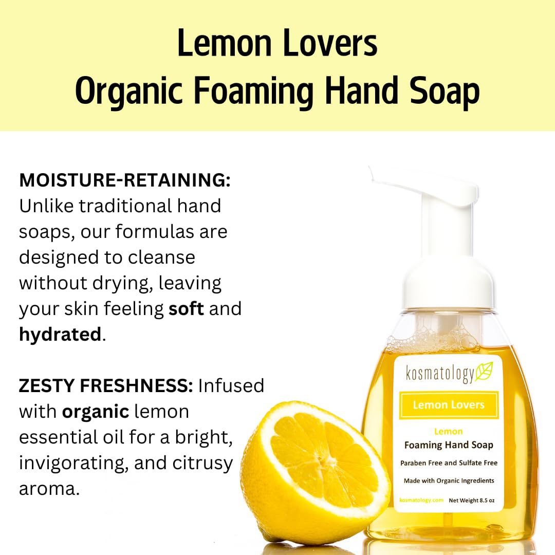 Kosmatology Lemon Lovers Organic Foaming Hand Soap | Moisturizing Hand Wash, 8.5 fl oz