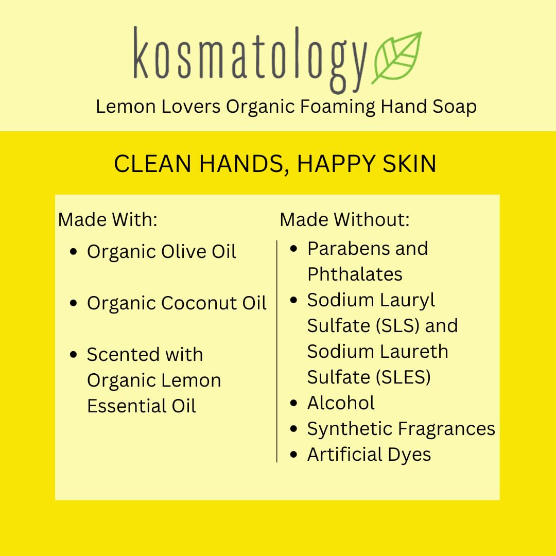 Kosmatology Lemon Lovers Organic Foaming Hand Soap | Moisturizing Hand Wash, 8.5 fl oz