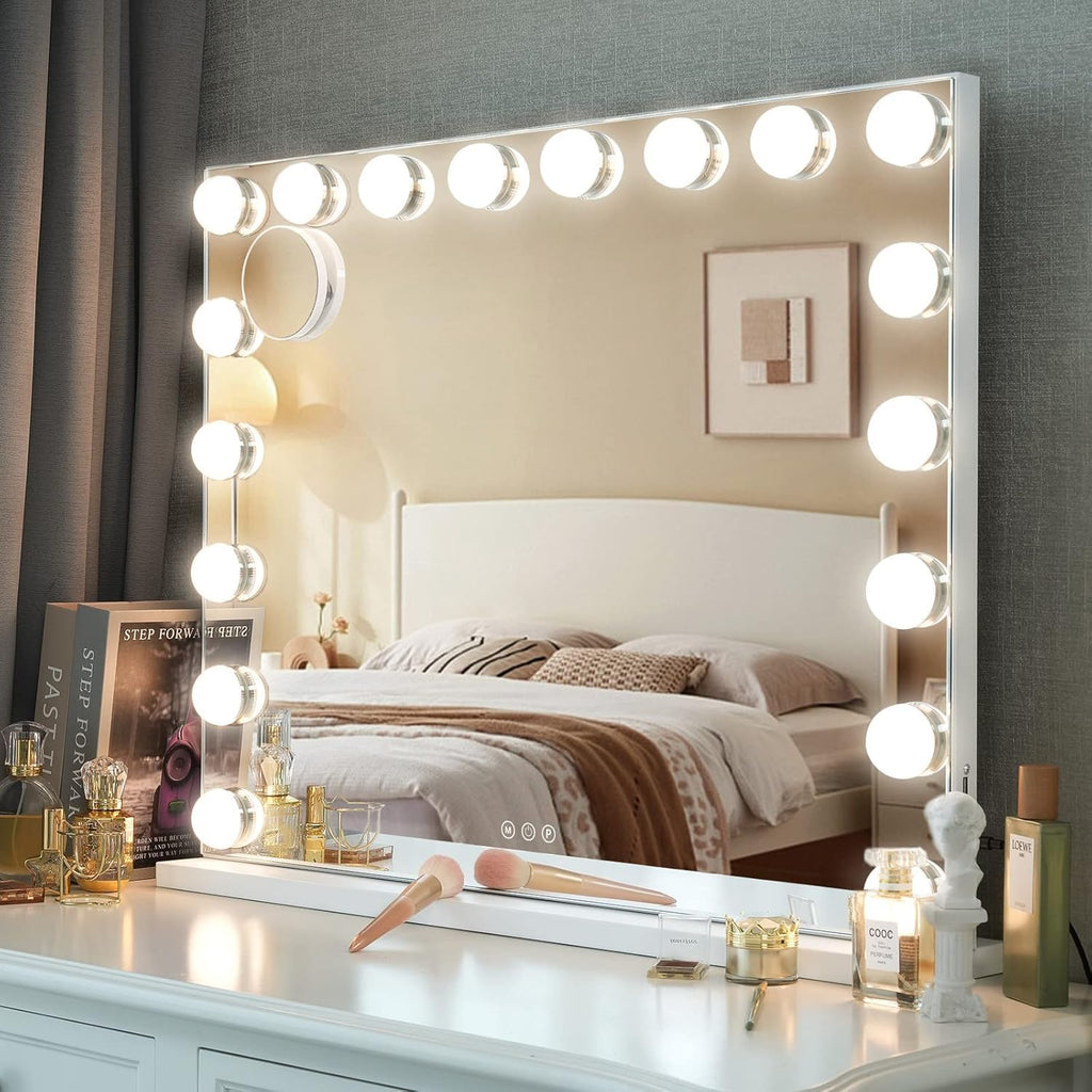 Kottova Vanity Mirror with Lights – 18 LEDs, 3 Color Temps, USB Port, Detachable 10x Magnifier