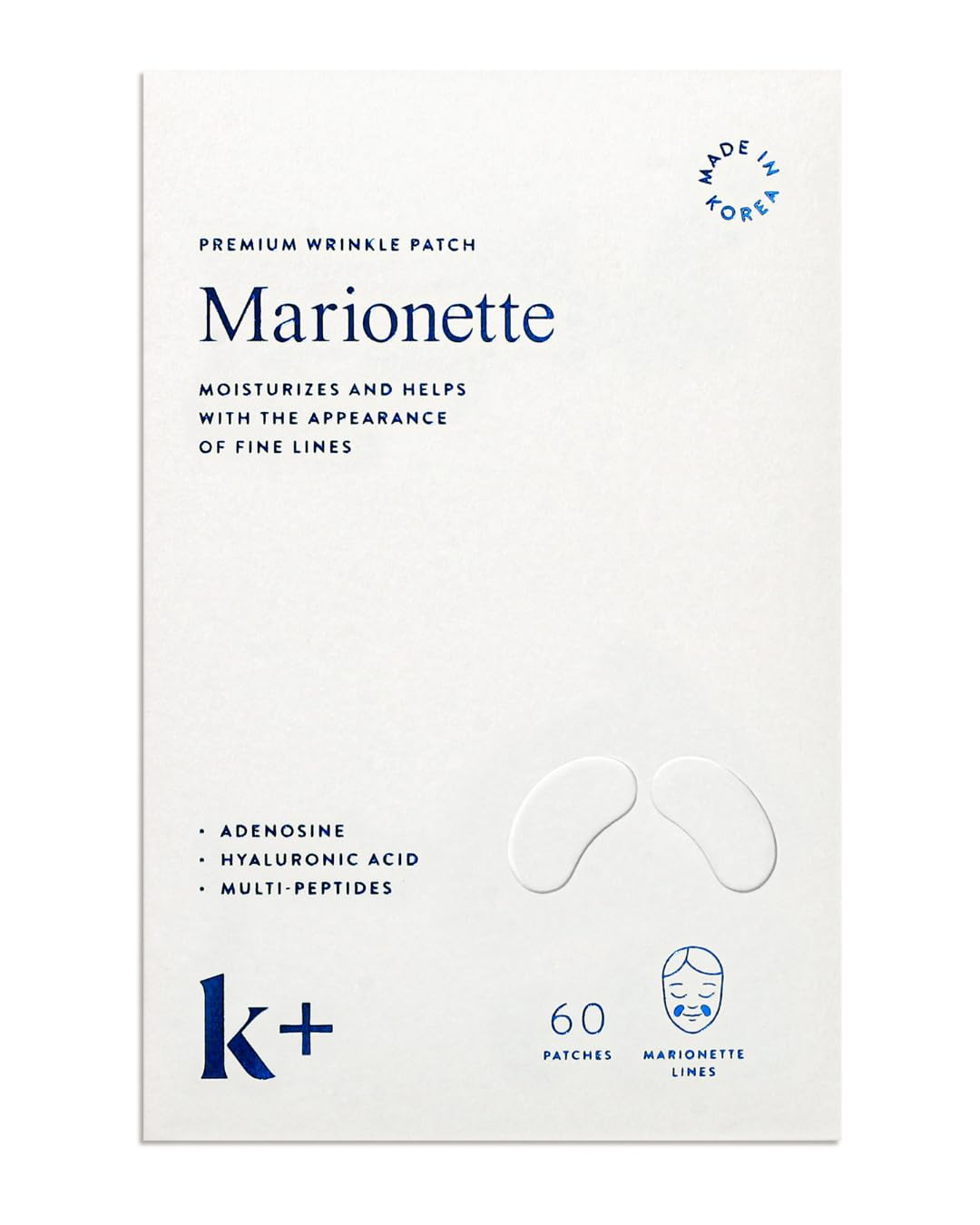 KPLUS K+ Wrinkle Patches for Marionette & Smile Lines – Korean Overnight Mindful-Aging Facial Stickers (60 Count)