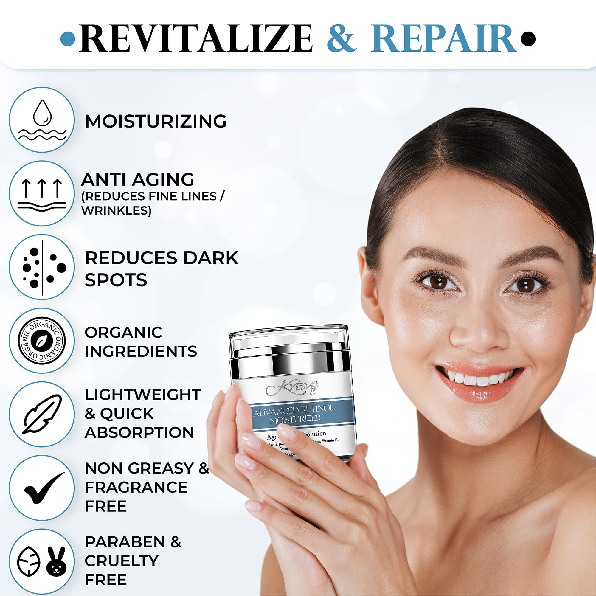 KRAVE IT Day & Night Cream – 2.5% Retinol, 10% Hyaluronic Acid, Fragrance Free