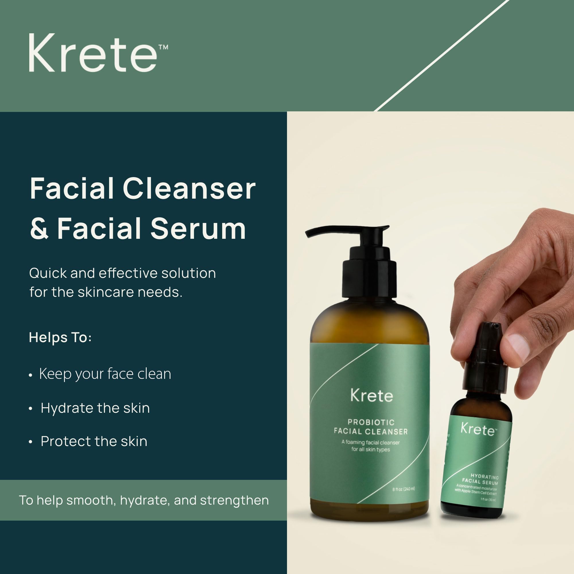 KRETE Probiotic Facial Cleanser — 30-Second Routine for Glowing, Balanced Skin | 8 oz