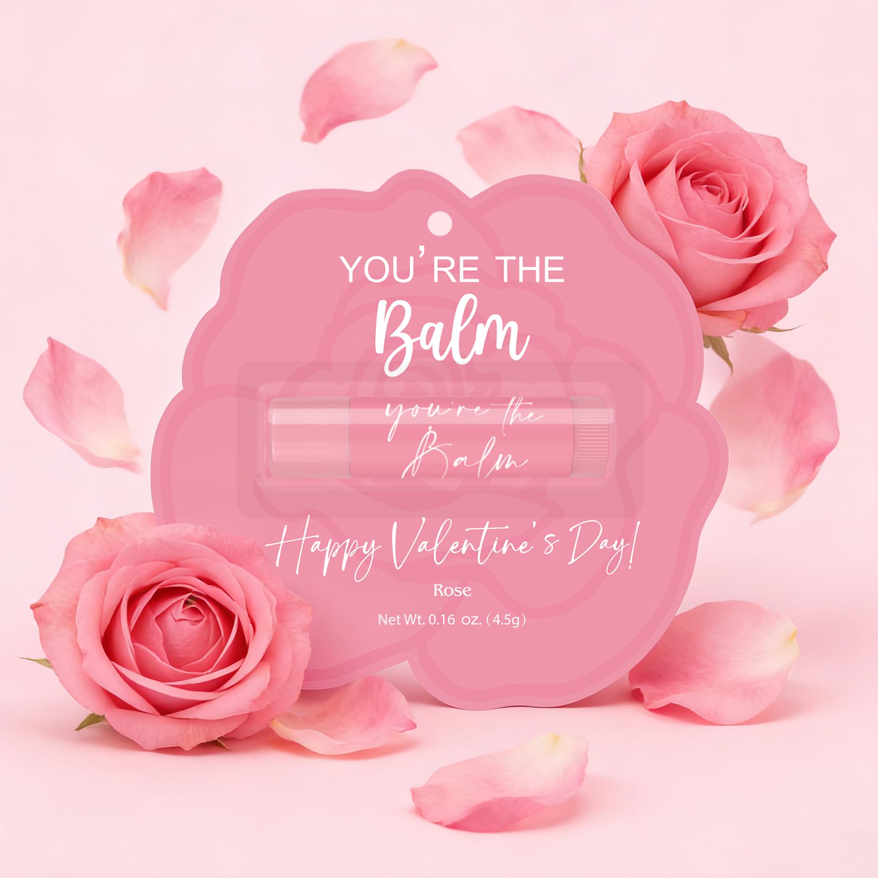 Kuabiz 30 Pcs Valentines Day Lip Balm Bulk – Galentines Day Party Favors, Light Rose