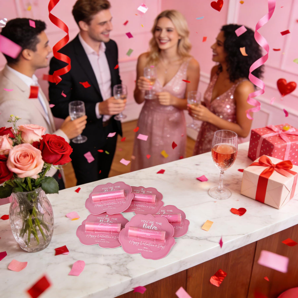 Kuabiz 30 Pcs Valentines Day Lip Balm Bulk – Galentines Day Party Favors, Light Rose