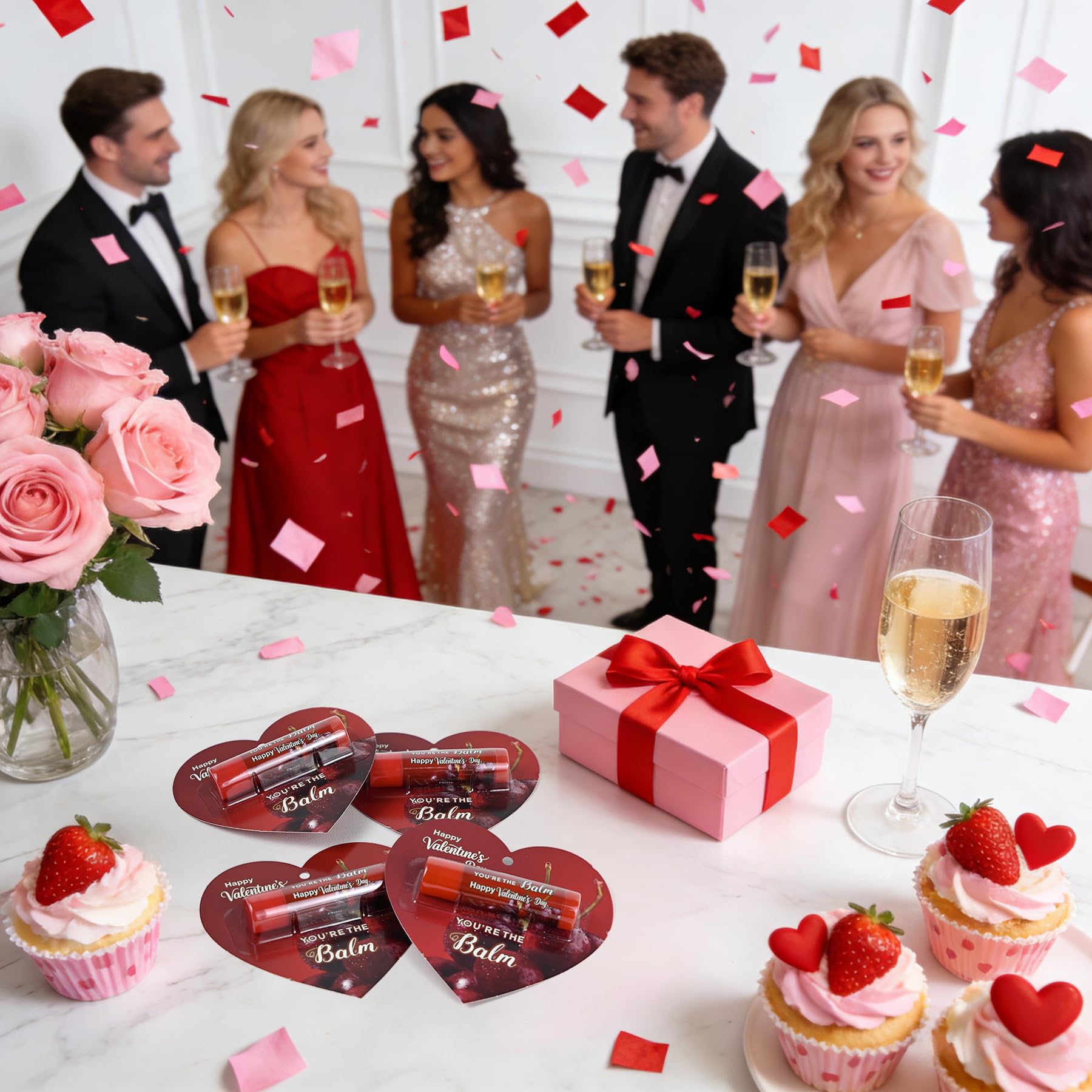 Kuabiz 30Pcs Valentines Lip Balm Bulk – Cherry Scent Gift Favors