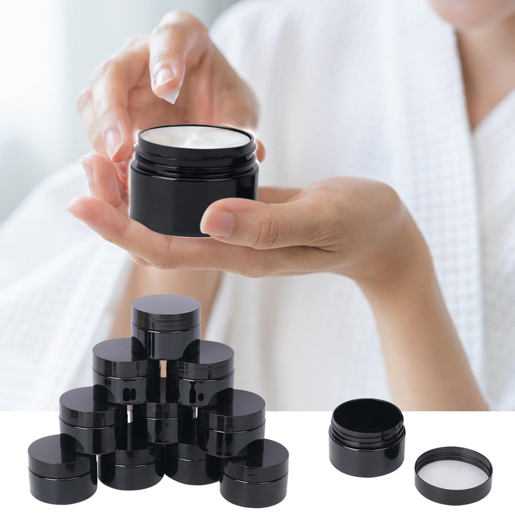 KUKLIPJIM 2 oz Black Plastic Jars with Lids | Multi-Purpose Cosmetic Containers & DIY Storage