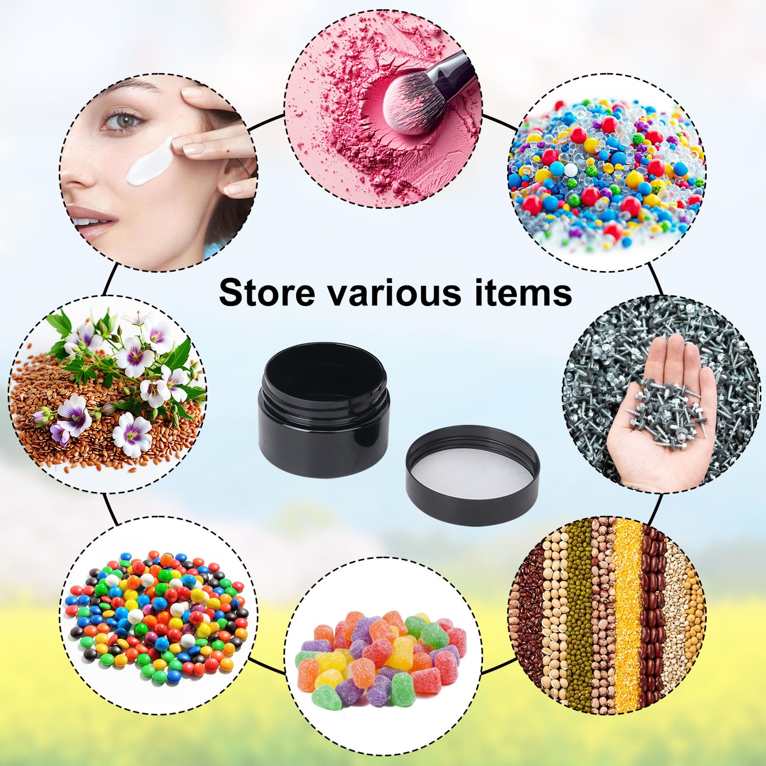 KUKLIPJIM 2 oz Black Plastic Jars with Lids | Multi-Purpose Cosmetic Containers & DIY Storage