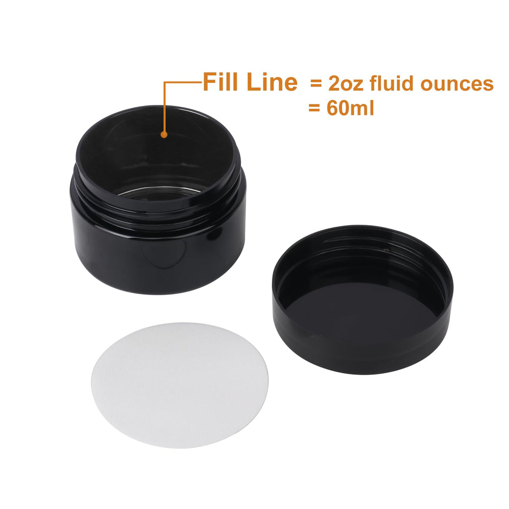 KUKLIPJIM 2 oz Black Plastic Jars with Lids | Multi-Purpose Cosmetic Containers & DIY Storage