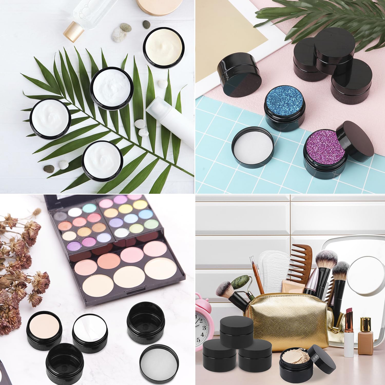 KUKLIPJIM 2 oz Black Plastic Jars with Lids | Multi-Purpose Cosmetic Containers & DIY Storage