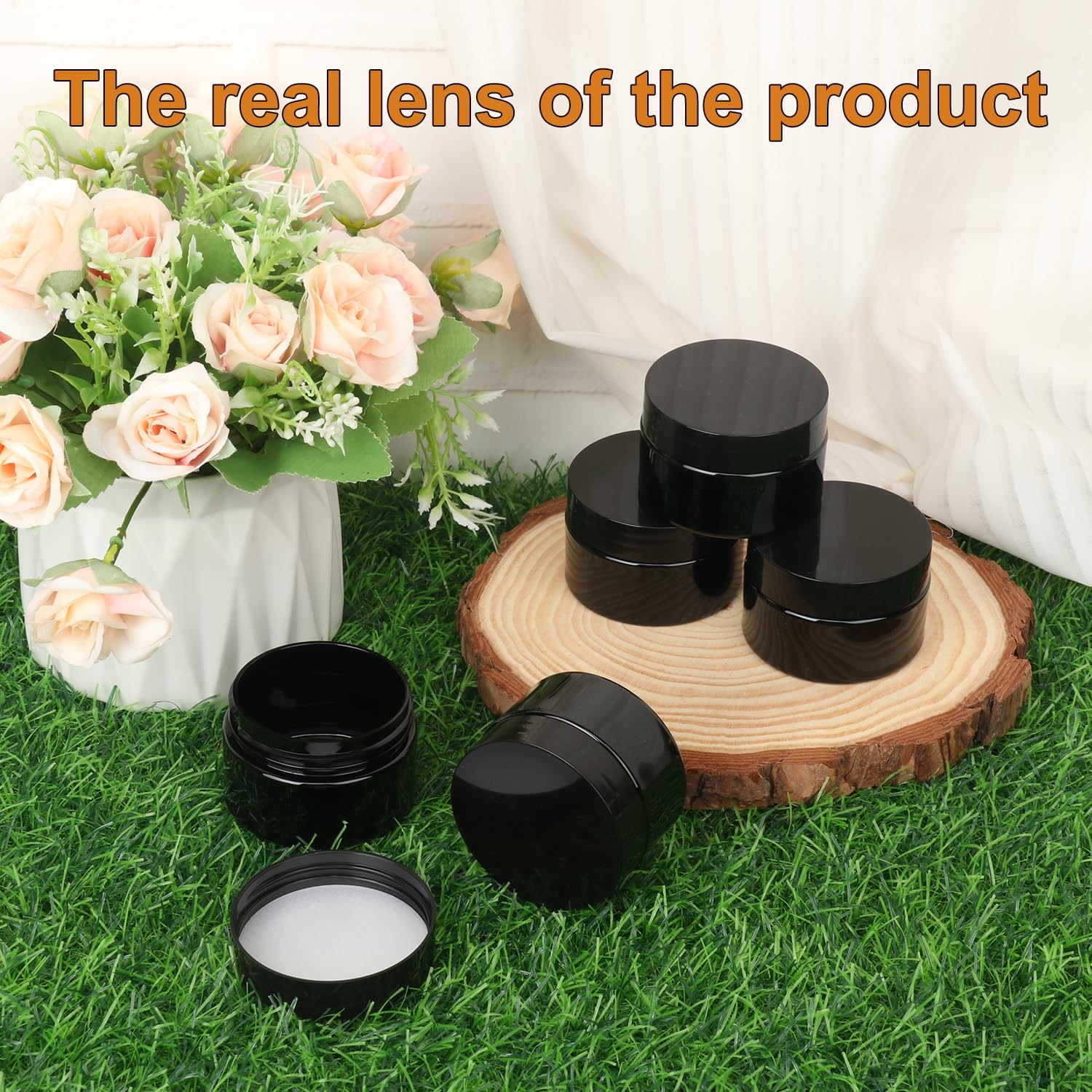 KUKLIPJIM 2 oz Black Plastic Jars with Lids | Multi-Purpose Cosmetic Containers & DIY Storage