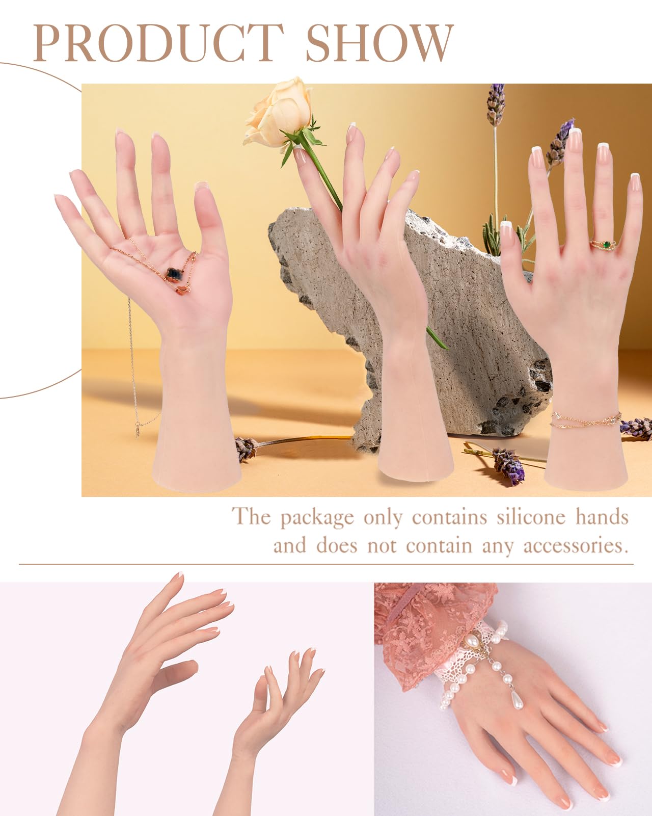KUMIHO Realistic Silicone Female Hand with Skeleton – Jewelry Display & Tattoo Practice