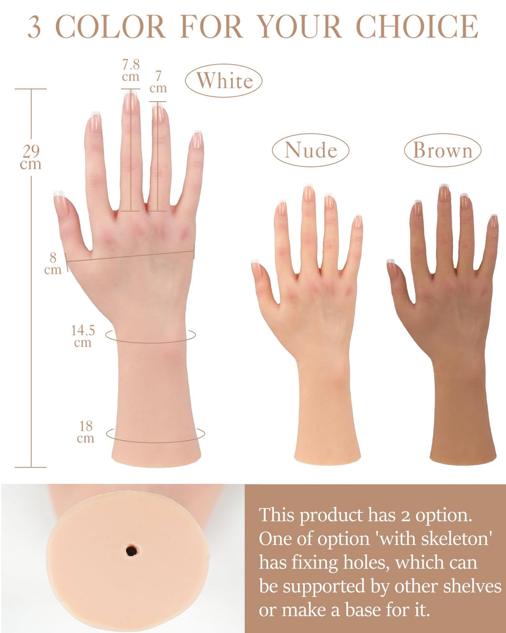 KUMIHO Realistic Silicone Female Hand with Skeleton – Jewelry Display & Tattoo Practice