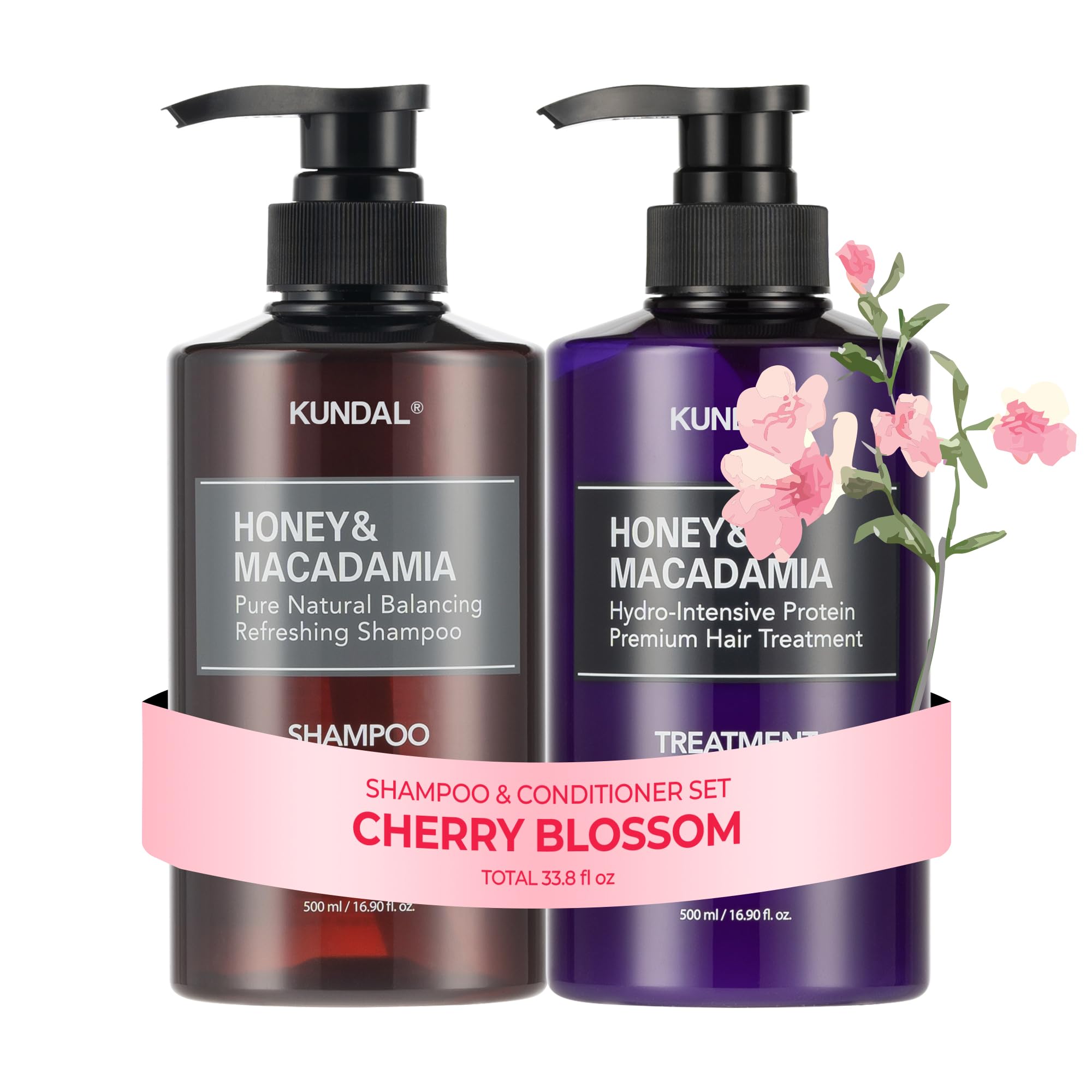 KUNDAL Cherry Blossom Shampoo & Conditioner Set – Sulfate-Free, Argan & Macadamia Oils