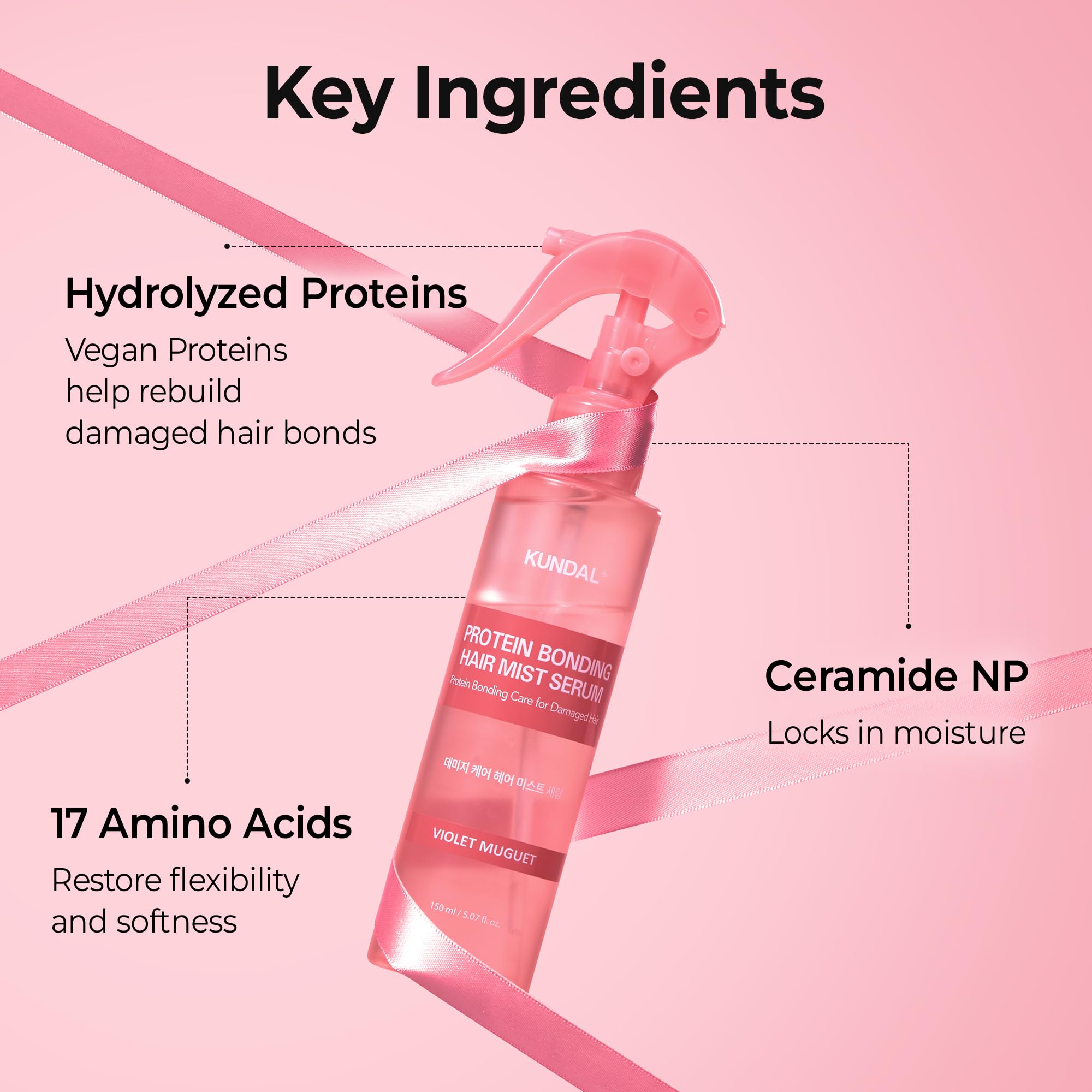 KUNDAL Hair Mist Serum | Vegan Protein Bonding, Heat Protection & Violet Muguet 150ml