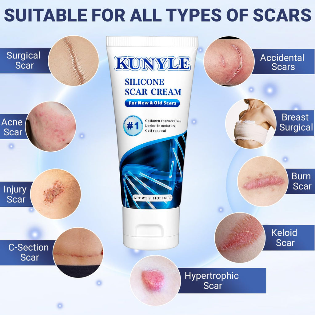Kunyle Silicone Scar Cream - Advanced Scar Gel for Surgical Scars, Keloids, and Stretch Marks | 2.11 oz (60 g)