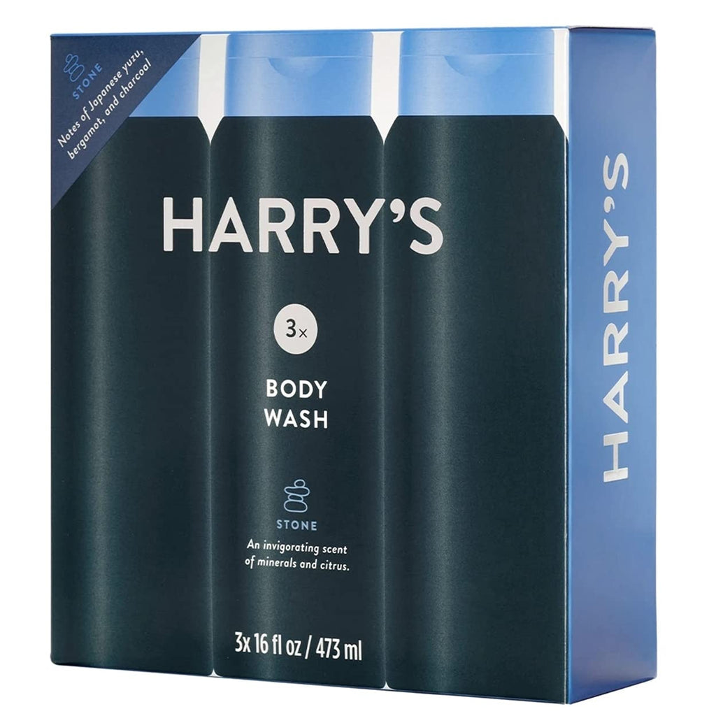 KUTDEP Harry's Men's Body Wash Stone Scent 16 oz Pack of 3 – Rich Foam, Gentle Clean