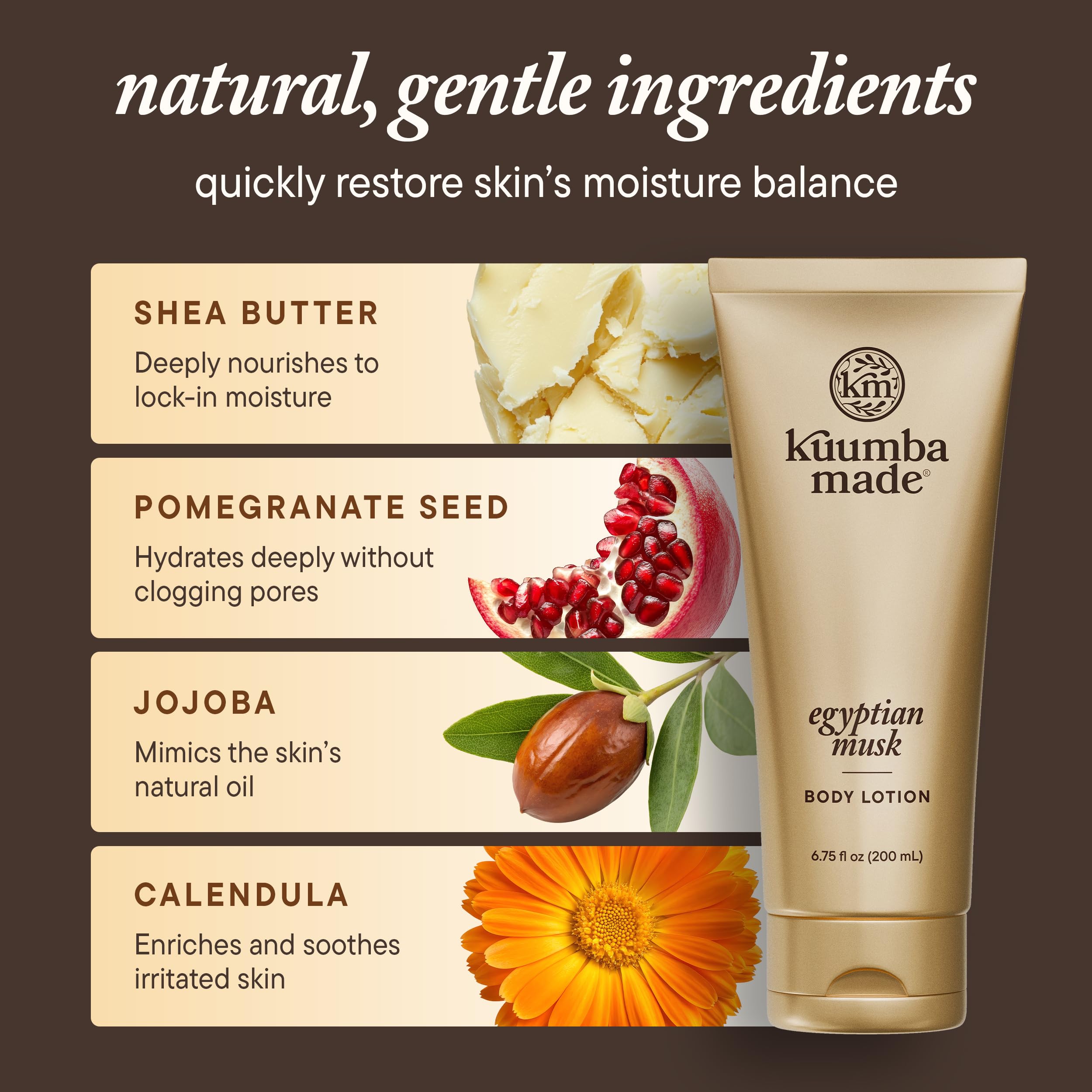 Kuumba Made Egyptian Musk Body Lotion – Hydrating Daily Moisturizer with Shea Butter & Botanical Oils (Vegan, 6.75 oz)