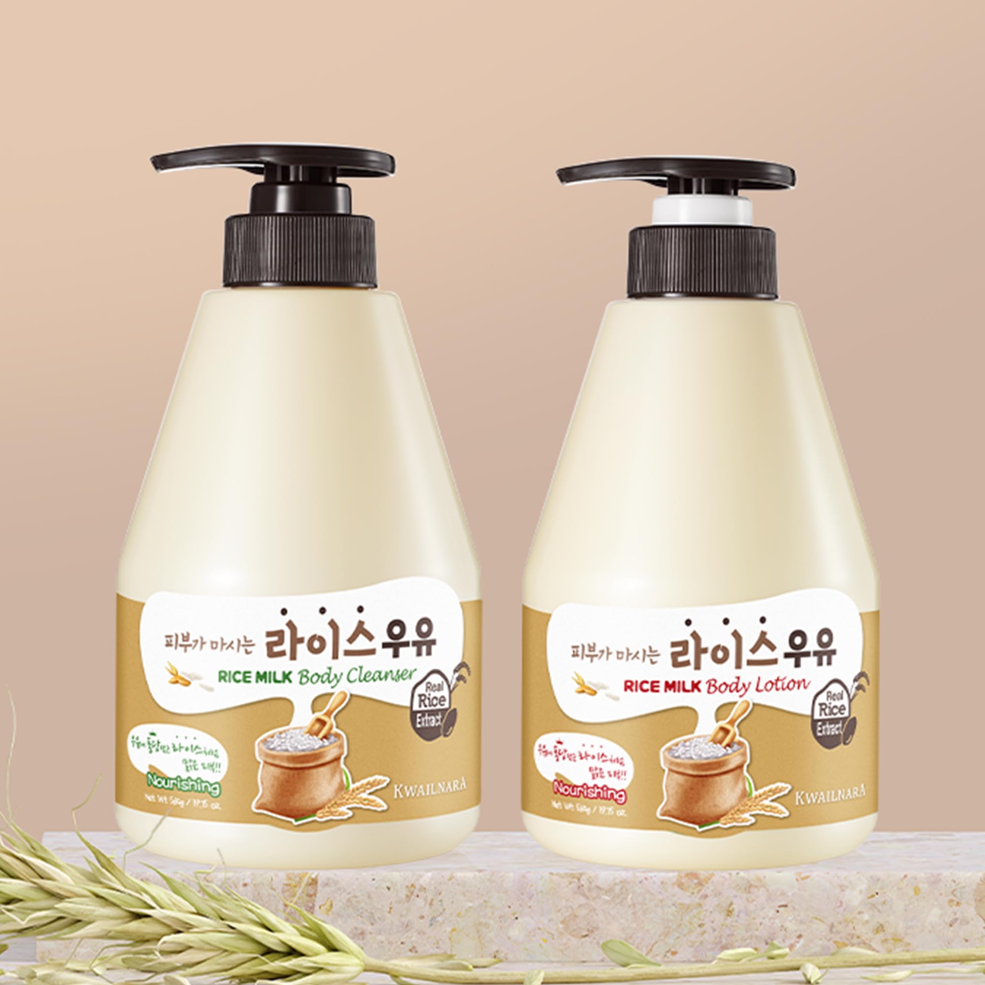 Kwailnara Rice Milk Body Wash & Lotion Set – Brightening & Hydrating, Rice Extract, 560g Each