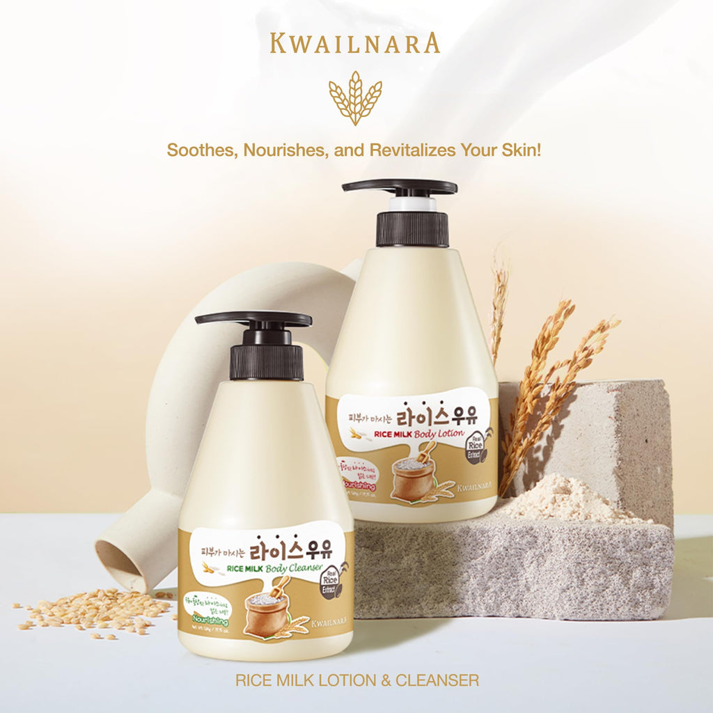 Kwailnara Rice Milk Body Wash & Lotion Set – Brightening & Hydrating, Rice Extract, 560g Each