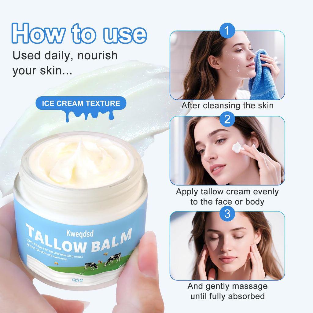 Kweqdsd 5 Pack Organic Grass-Fed Beef Tallow Balm with Raw Honey | Natural Skin Moisturizer