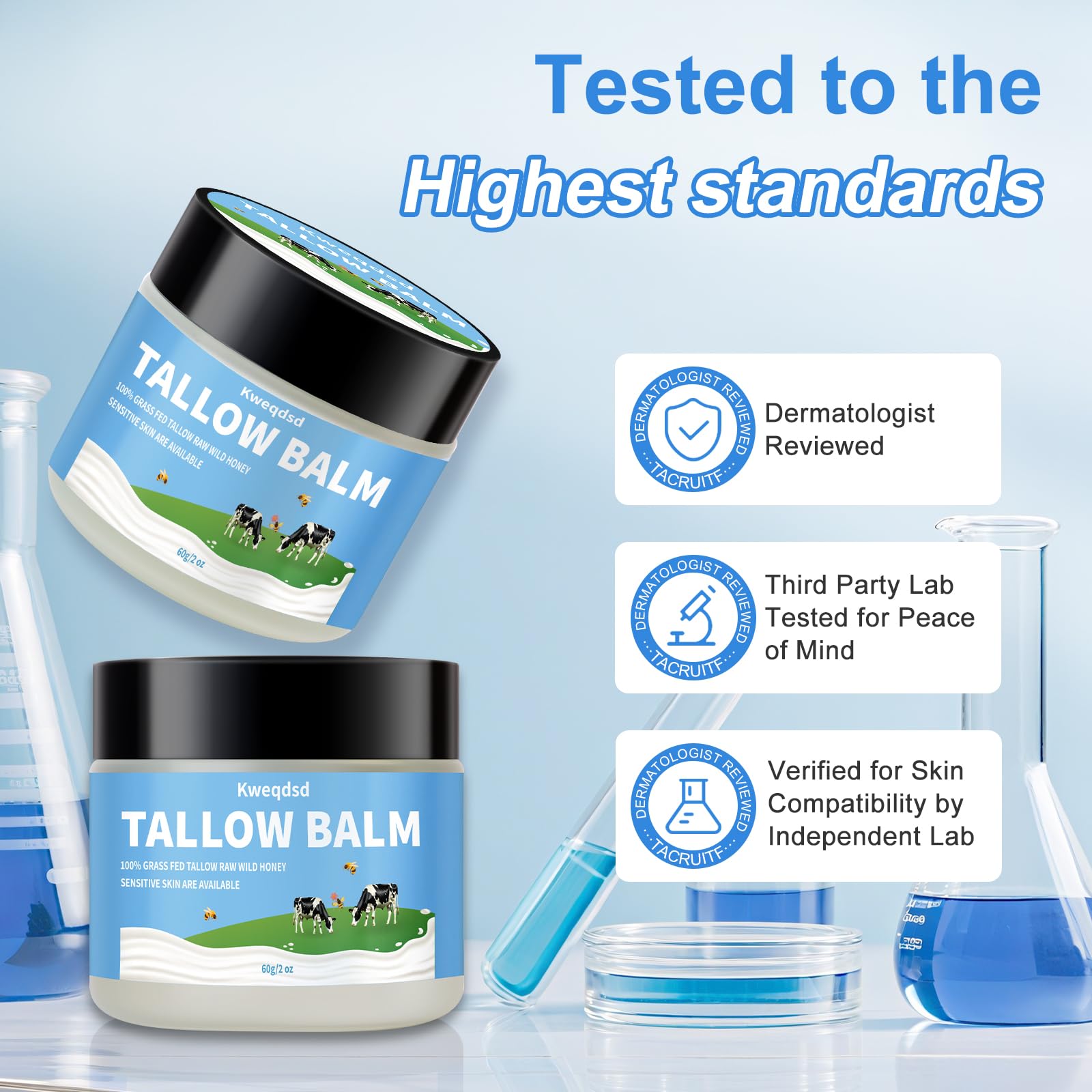 Kweqdsd 5 Pack Organic Grass-Fed Beef Tallow Balm with Raw Honey | Natural Skin Moisturizer