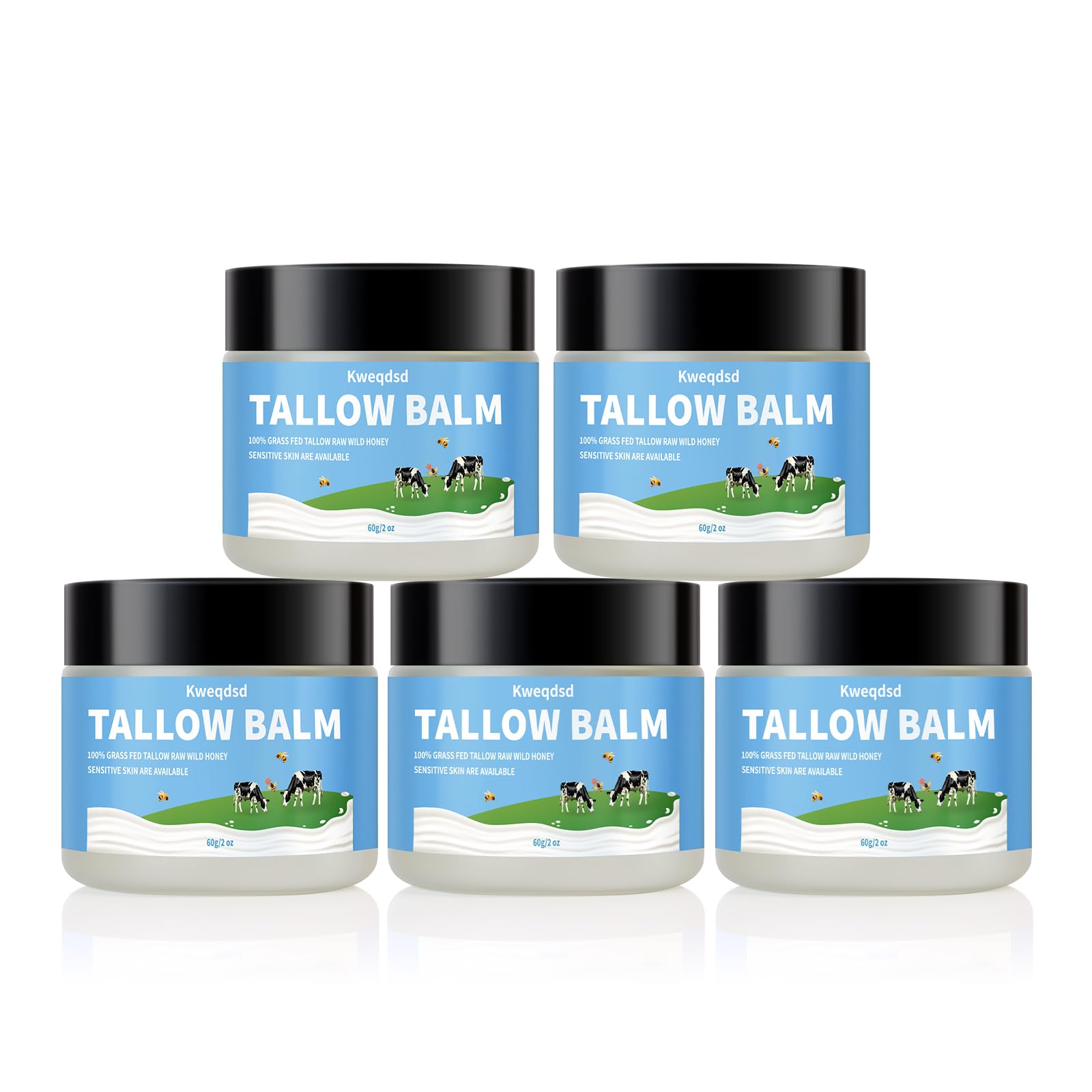 Kweqdsd 5 Pack Organic Grass-Fed Beef Tallow Balm with Raw Honey | Natural Skin Moisturizer