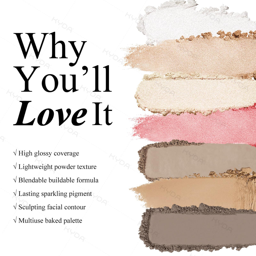 KYDA Baked Highlighter Contour Palette – Champagne Glow & Natural Matte Contour