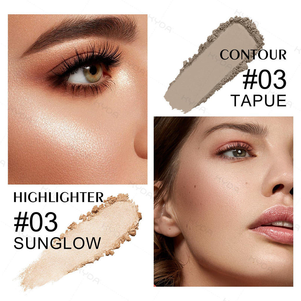 KYDA Baked Highlighter Contour Palette – Champagne Glow & Natural Matte Contour