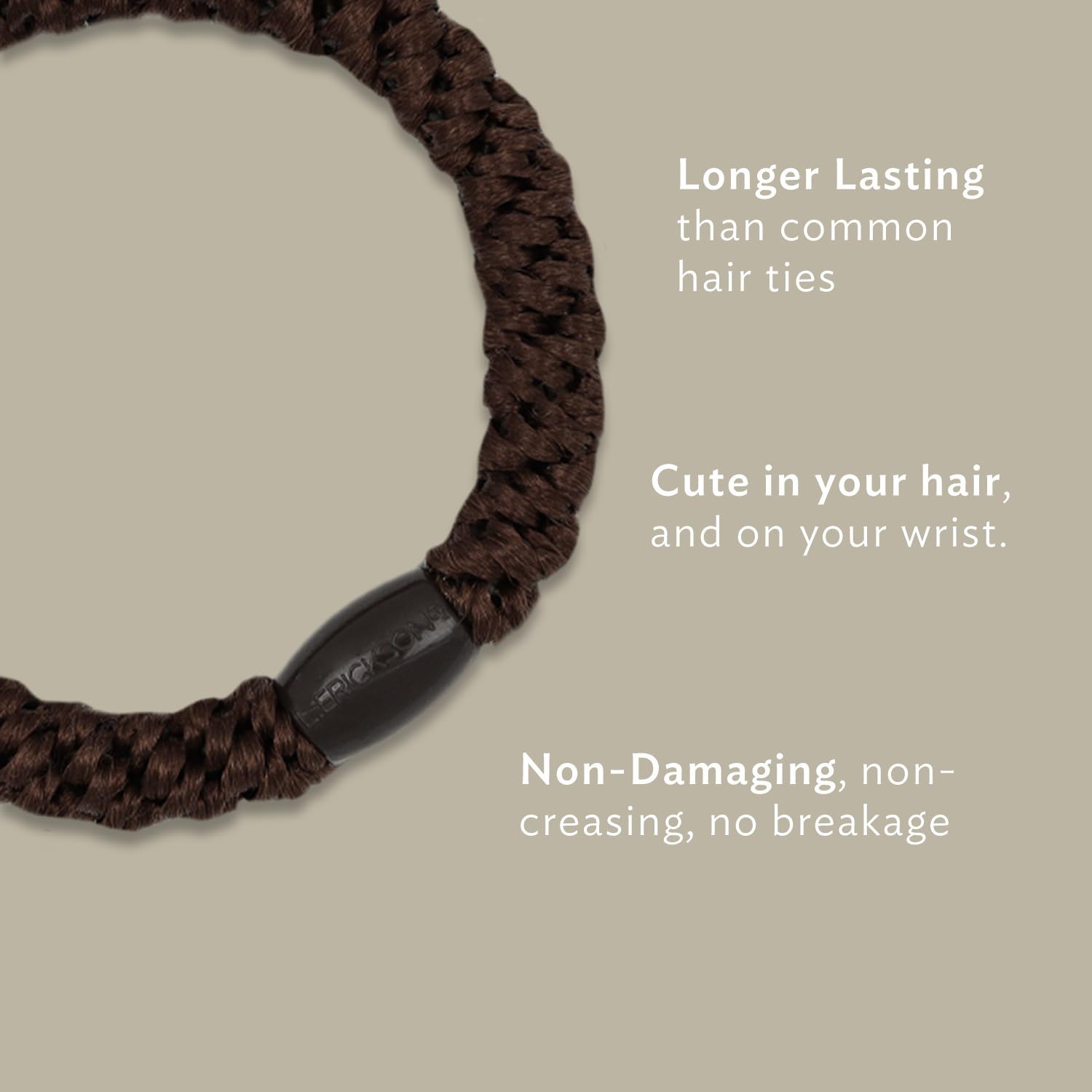 L. Erickson Brown Hair Ties for Thick Hair – 8 Pack, Metallic Bronze, No-Crease, Strong Hold