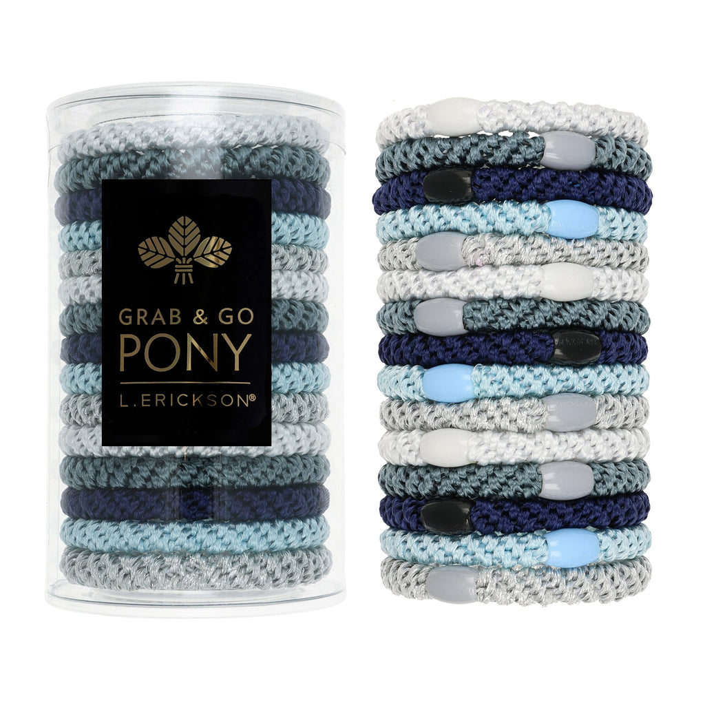 L. Erickson Grab & Go Ponytail Holders Atlantic 15-Pack | Strong Hold, Gentle, Damage-Free