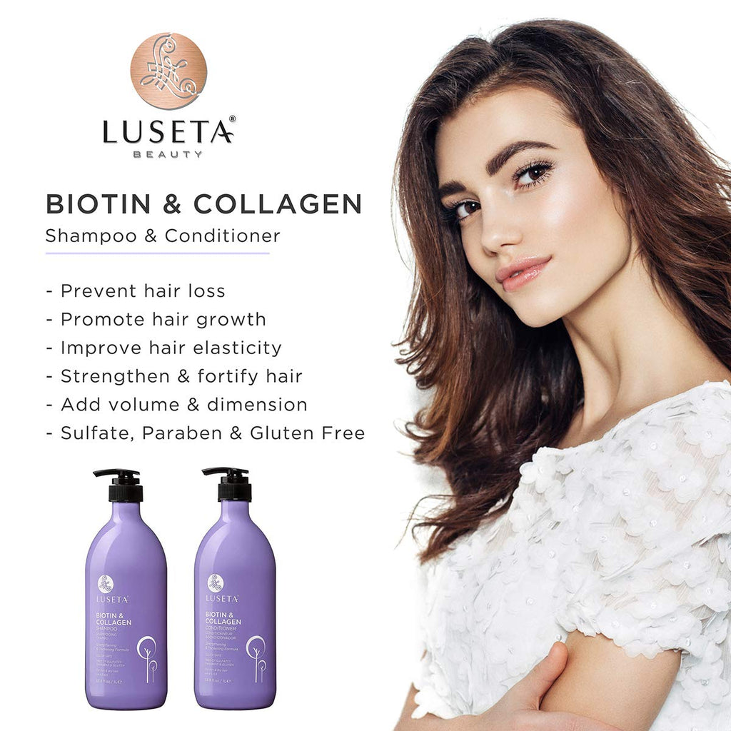 L LUSETA Biotin & Collagen Shampoo & Conditioner Set – Thickening, Color-Safe, Sulfate & Paraben Free (2x33.08 oz)