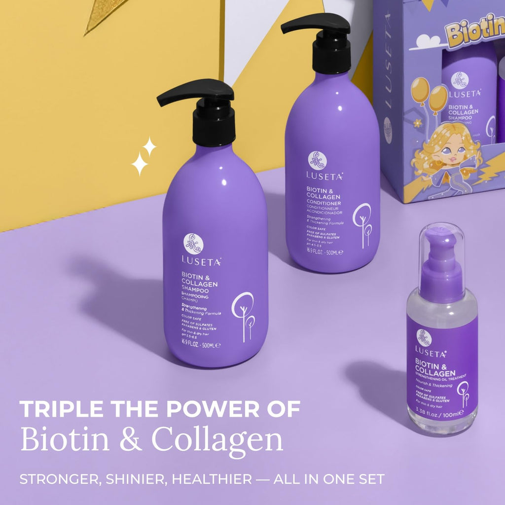 Luseta Biotin Trio Hair Care Set – Moisturizing Shampoo, Conditioner & Serum for Thinning Hair