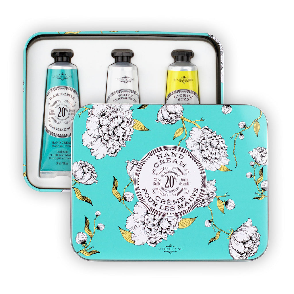 La Chatelaine Hand Cream Trio Tin Gift Set – 3 x 1 oz, Made in France, 20% Organic Shea Butter