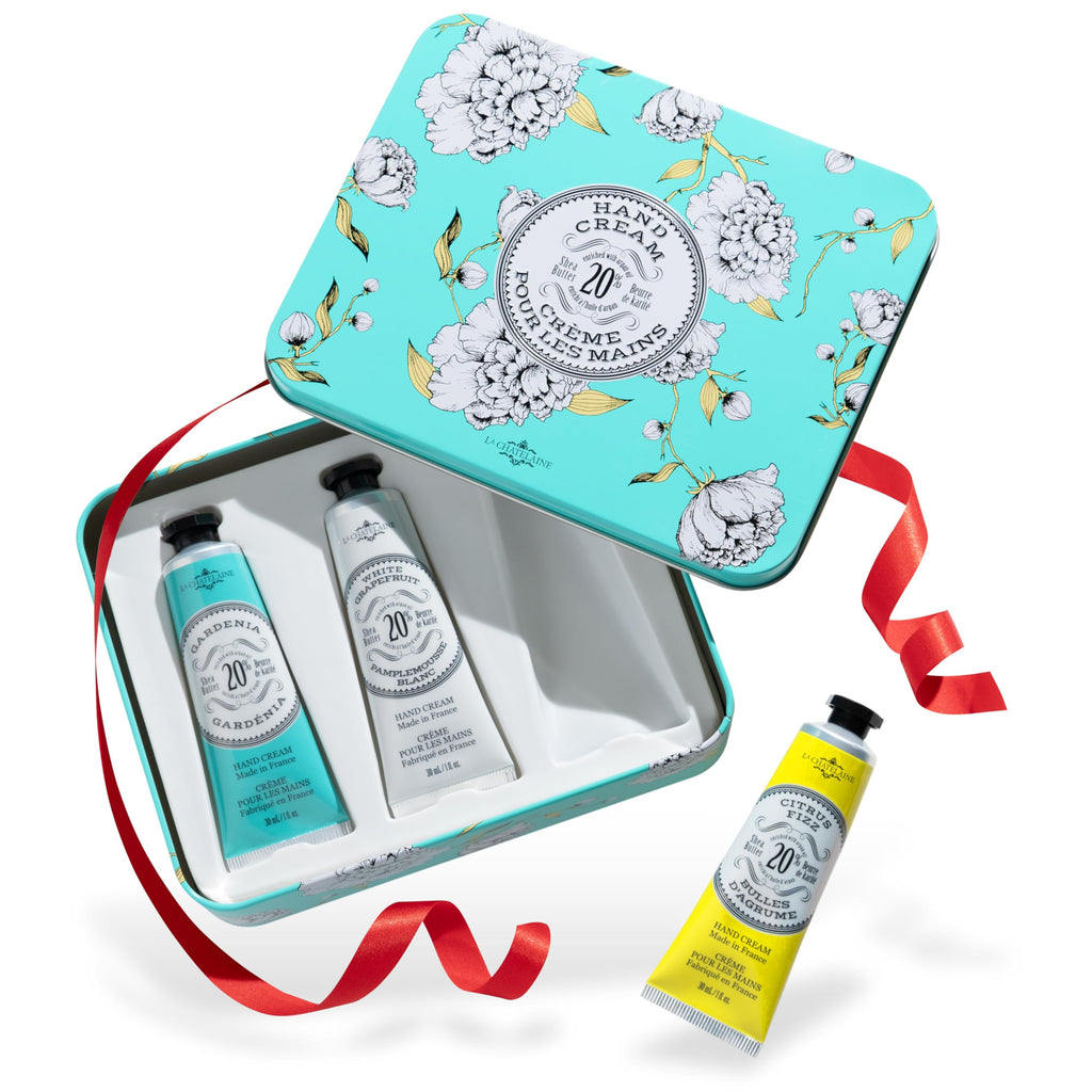 La Chatelaine Hand Cream Trio Tin Gift Set – 3 x 1 oz, Made in France, 20% Organic Shea Butter