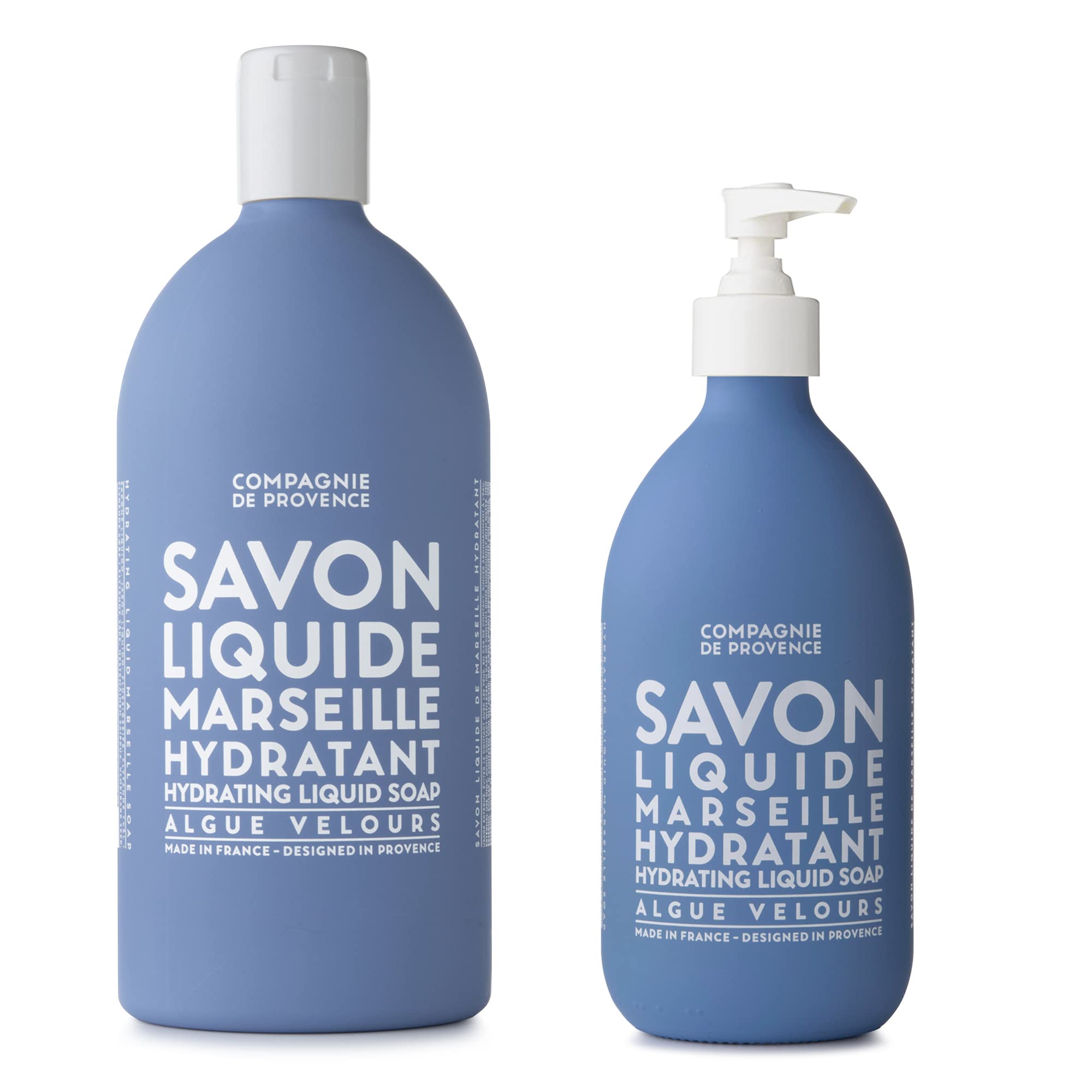 La Compagnie de Provence Savon de Marseille Extra Pure Liquid Soap – Velvet Seaweed | Glass Pump 16.7 oz & Refill 33.8 oz