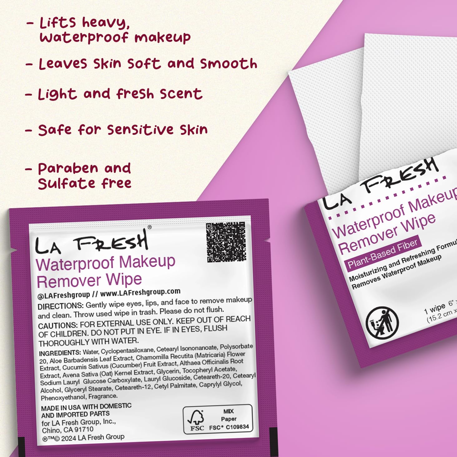 La Fresh 24/7 Makeup Remover Wipes - Waterproof Makeup Removal, Hydrating, Pack of 200