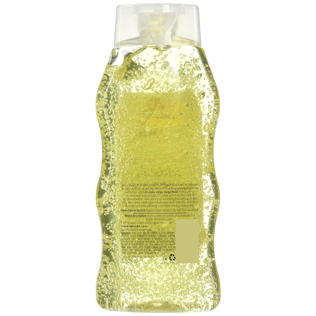 L.A. Looks Gel #9 Mega Mega Hold – 20oz/591ml, Alcohol-Free, Glossy Finish, Yellow Bottle (6 Pack)