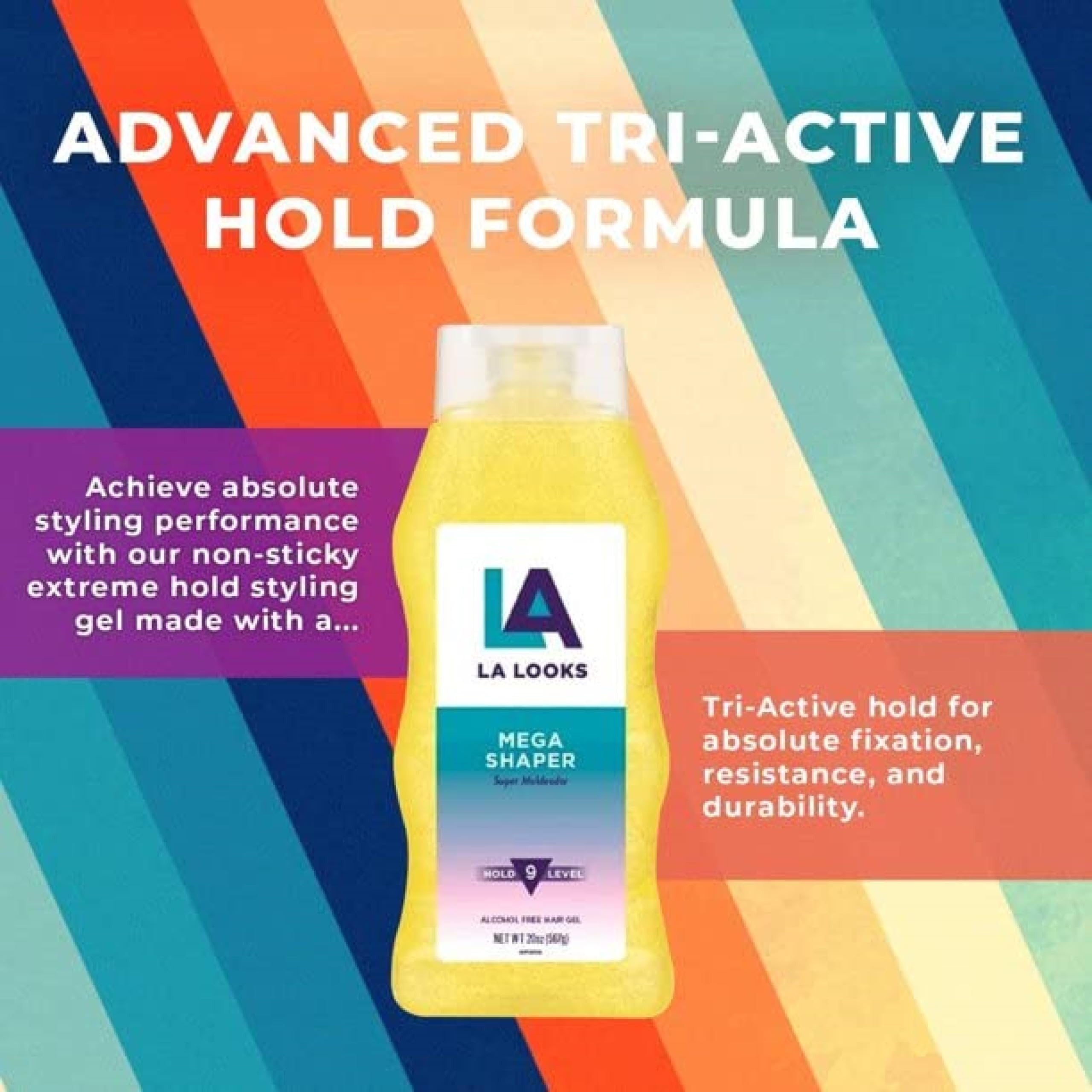 LA Looks Mega Shaper Hair Gel - Level 9 Hold, Humidity Resistant, Alcohol-Free | 20 oz Pack of 6